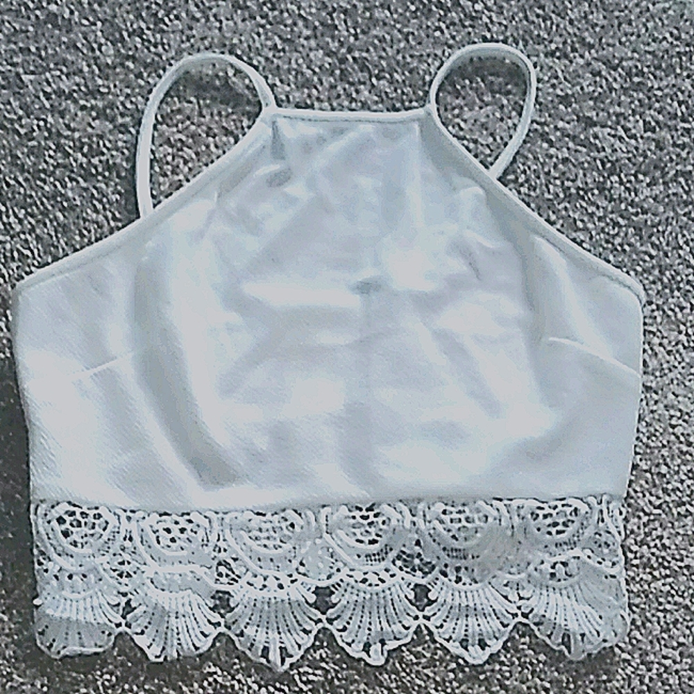 Windsor White Crop Top Lace Trim